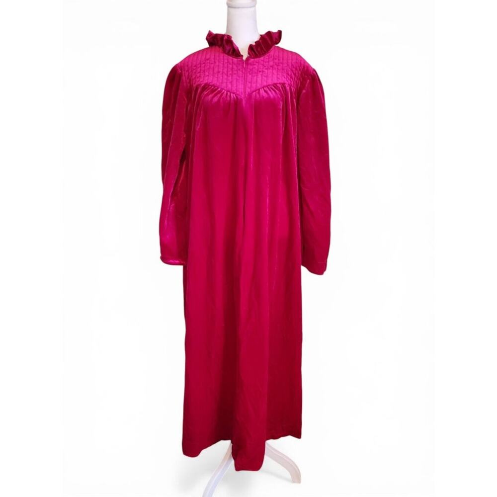 Vintage 80s Magenta Pink Long Sleeve NIght Gown House Robe Dress Size XL - Picture 2 of 8